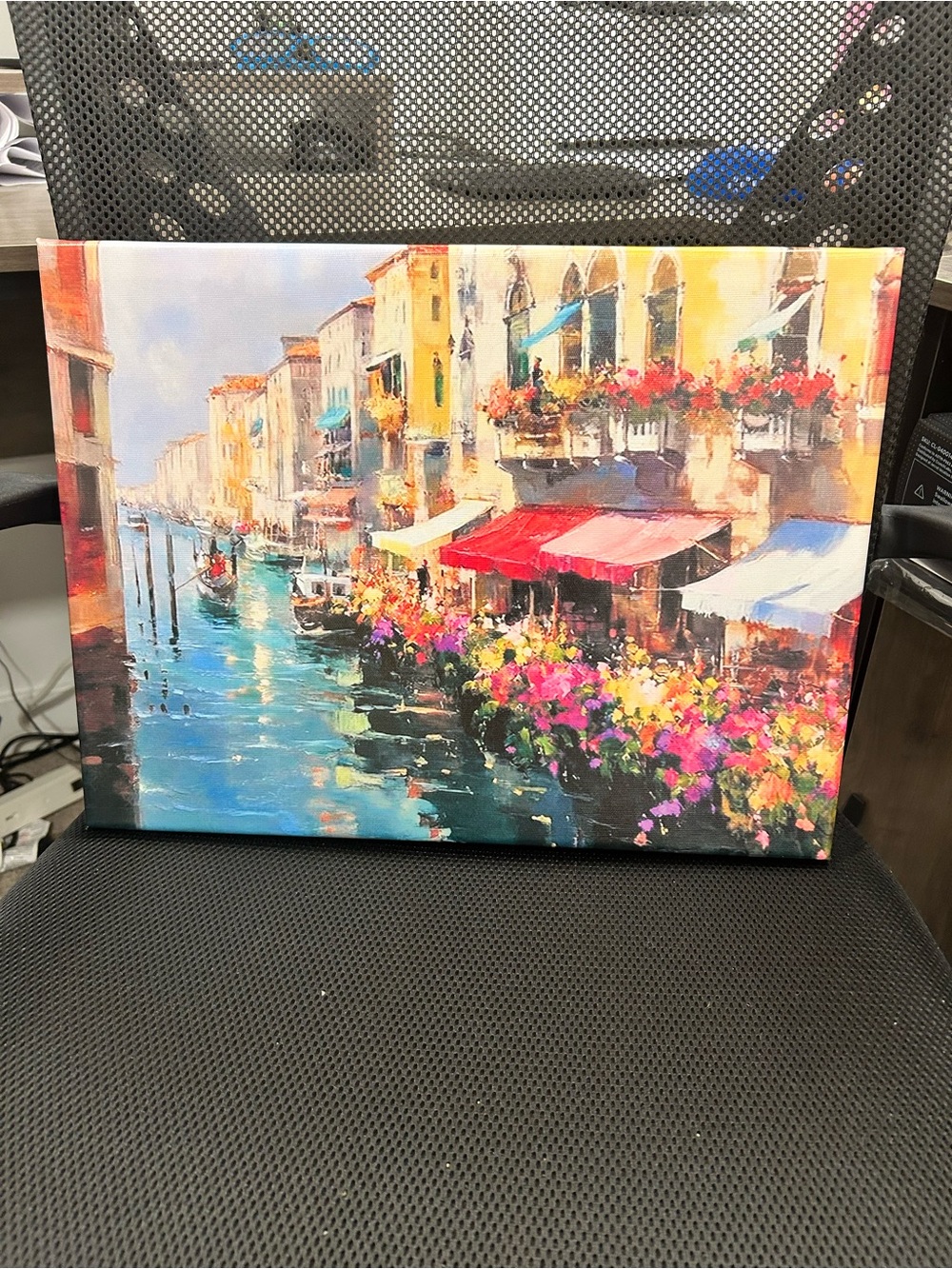Vibrant Canal-side Floral print on Canvas Wall Art - Multicolor
